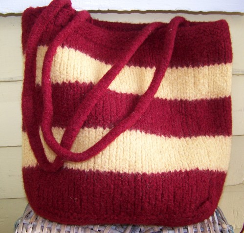 Maroon and Yellow Large Felted Tote