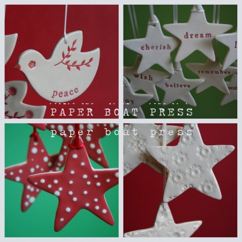 Ceramic ornaments from Paper Boat Press