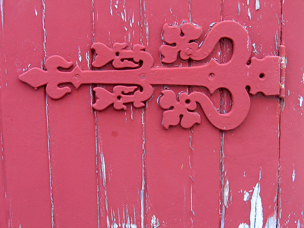 Weathered door with hinge