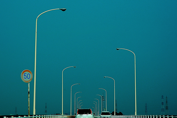 View of a highway in Japan with a dark sky