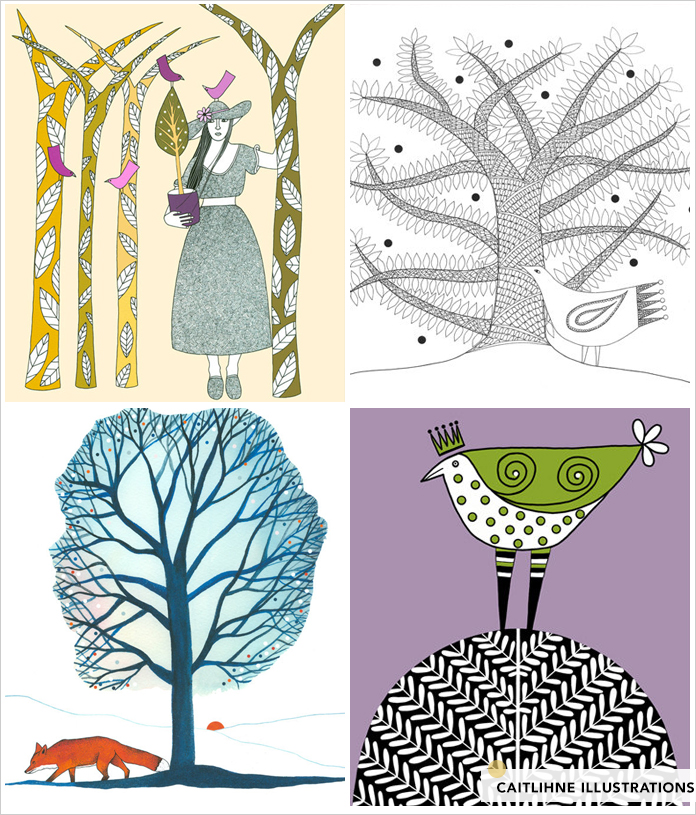 4 illustrations from caitlihne etsy store