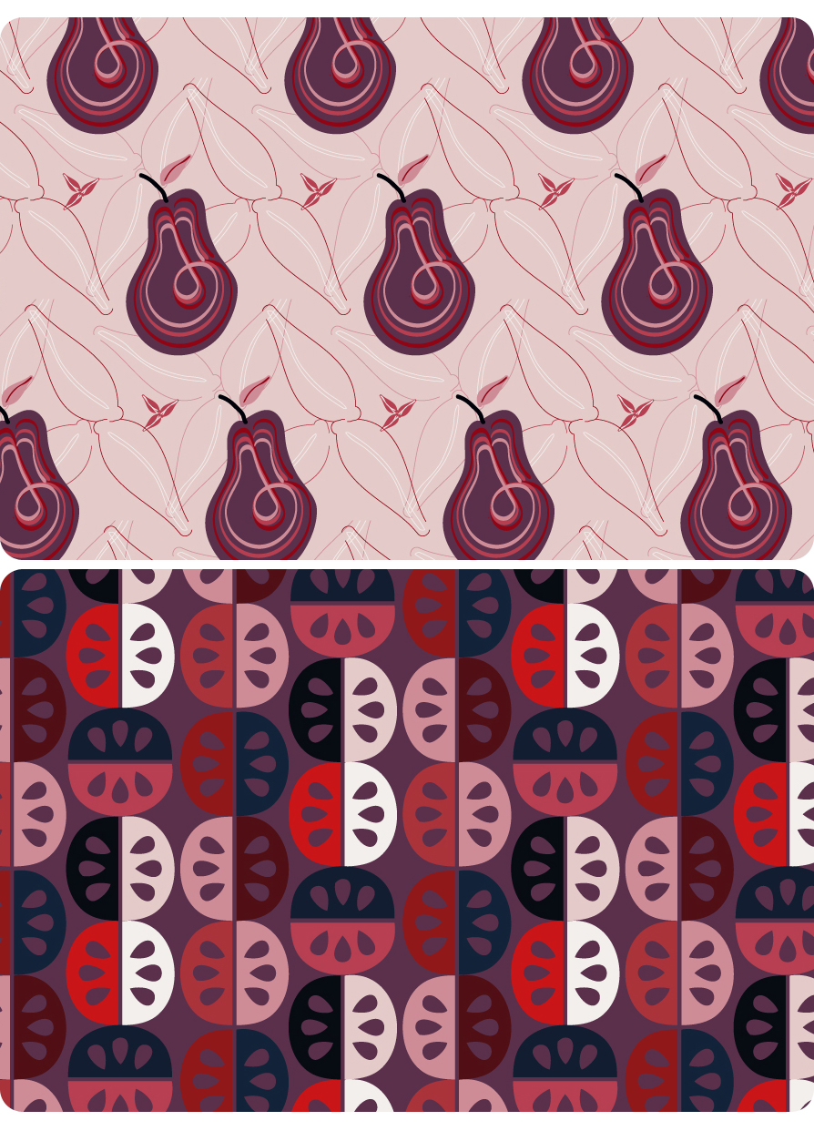 2 patterns inspired by pears