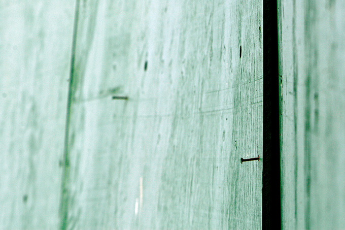 Close up of a nail on a old wood panel