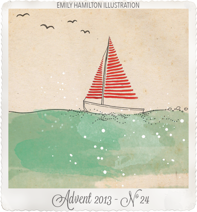 advent-24Sail away ink watercolour & collage by Emily Hamilton Illustrations