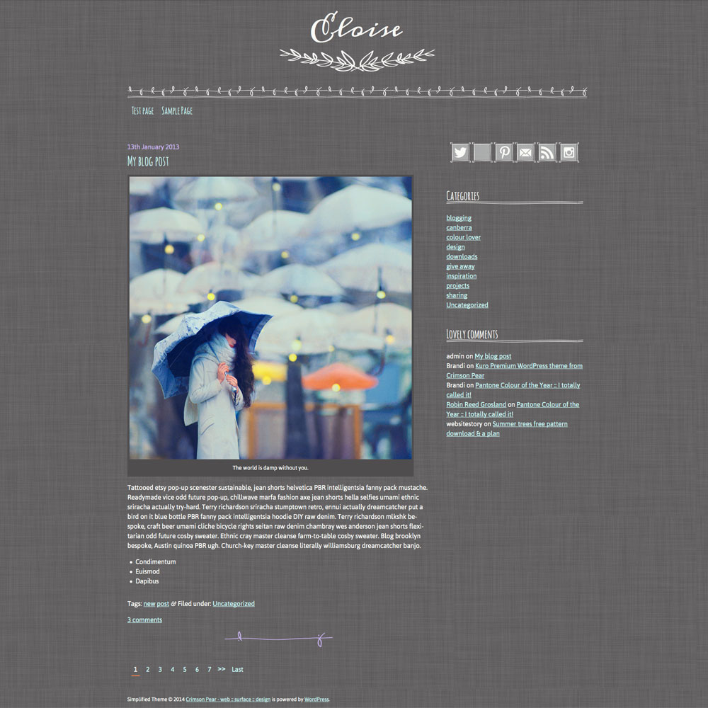 A screen shot of my Eloise WordPress theme